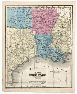 1860 Map TEXAS - INDIAN TERRITORY - LOUISIANA - ARKANSAS - MISSISSIPPI Original - Picture 1 of 3
