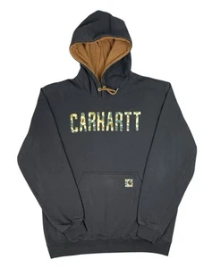Carhartt Loose Fit Hoodie Medium Midweight Camo Logo Graphic Sweatshirt Black - Picture 1 of 8