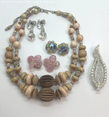 Vintage Aurora Borealis Pink Lucite & Jasper Costume Jewelry 183.1g - Image 1 of 4