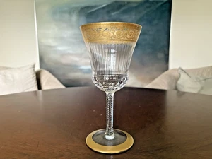 St Louis Crystal THISTLE GOLD 7" Continental Goblet Solid Band EUC - Picture 1 of 8