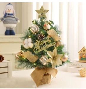 Tabletop Prelit Christmas Tree 17.7 Inch Decorated Champagne Colored - Picture 1 of 3