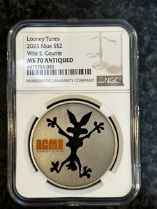 2023 LOONEY TUNES: WILE E. COYOTE - 1 OZ. SILVER COIN - NGC MS70 Antiqued - Picture 1 of 4