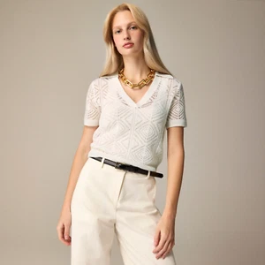 New JCREW Size S Cashmere Lace Pointelle Sweater-Polo in Snow $89 - Picture 1 of 7