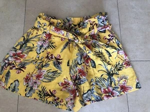 Zara Linen Floral Print Yellow Summer Bermuda Shorts Bnwot Size S - Picture 1 of 4
