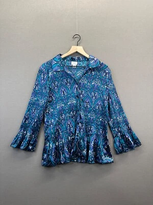 Женская синяя блузка Jaclyn&Smith с воротником пейсли на пуговицах с длинным рукавом размер XL - Изображение 1 из 4