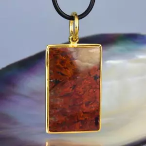 Anhänger Feder Achat Cabochon & Vermeil 18K Vergoldet an Sterling Silber 8.90 G - Bild 1 von 13