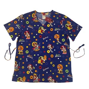 Disney Halloween Scrub Top Women's Size M Mickey Mini Mouse Donald Spooky Top - Picture 1 of 7