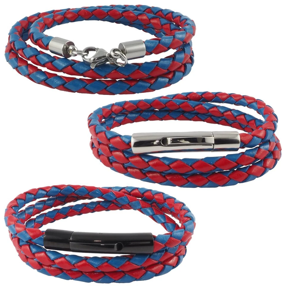 Collana IN Pelle Cinturino Uomo Collana Rosso Blu 17-100 CM Lungo Intrecciato - Immagine 1 di 1