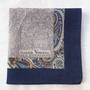 Handkerchief Vintage Cotton Gray Paisley Pattern Border Blue Pocket Square 17" - Picture 1 of 4
