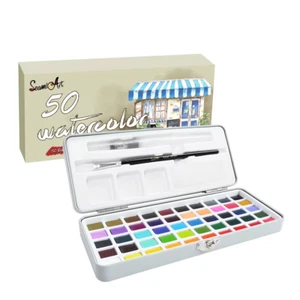 Professional 50 Colors Watercolor Paint Draw Painting + Water Brush Pigments Set - Picture 1 of 9