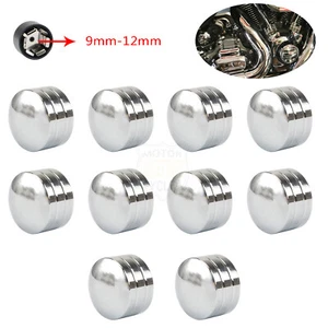 10X Chrome 9mm-12mm Engine Motor Schrauben Topper Screw Caps For Harley Touring - Picture 1 of 7