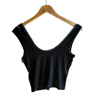 Emma & Sam Studded Black Crop Top Goth Chic Large NWT Lightweight - Image 1 of 4