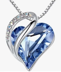 Leafael Womens Rhodium Plated Brass Necklace Heart Pendant March Stone No Box - Picture 1 of 6