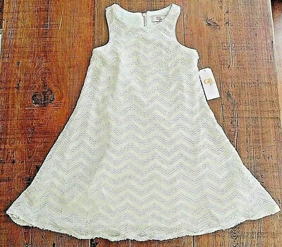 NWT GB Girl Gianni Bini Girls Sz M Sequined Flared Dress Lined Off White $64  - Image 1 of 4