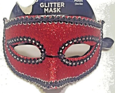 Mardi Gras Harlequin Masquerade Venetian Mask Red Glitter Adult Cosplay - Image 1 of 2