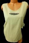 NWT Jaclyn smith beige embroidered crinkled see through slit sleeveless top XL