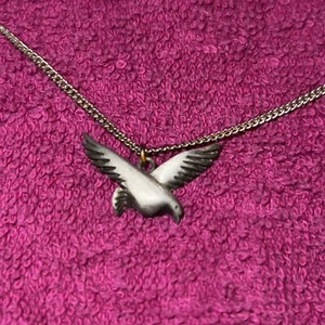 Vintage Silver Tone Signed Pewter Flying Seagull (?) Necklace - Picture 1 of 4
