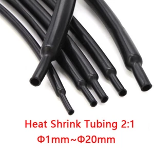 1mm-20mm Bright Black 2:1 Heatshrink Tubing Sleeving Heat Shrink Wrap Wire Cable - Picture 1 of 8