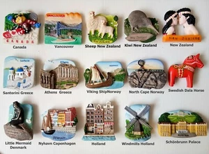 Colección de imanes de recuerdo emblemáticos para refrigerador Canadá, Grecia, Dinamarca - Imagen 1 de 30