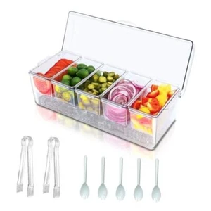 Ice Chilled Condiment Caddy with 5 Containers, Condiment Server with Lid, - Picture 1 of 7