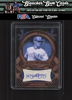 Grabados Upper Deck ET-MY 2004 Michael Young grabados en el tiempo azul automático #/150 Foto 1 de 2