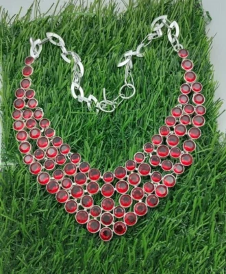 Gargantilla enchapada en plata con piedras preciosas granate joyería 18" regalo de compromiso Foto 1 de 2