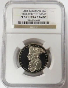 1986 F GERMANY PROOF 5 MARK FREDERICK THE GREAT COIN NGC PF 68 ULTRA CAMEO - Picture 1 of 2