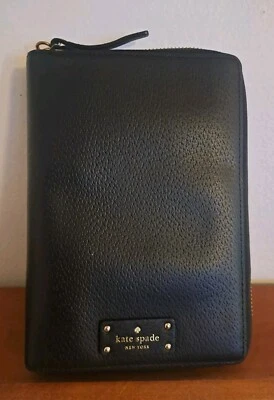 Kate Spade Wellesley 6 Anillos Negro Cremallera Cuero Alrededor Organizador Personal Planificador Foto 1 de 4