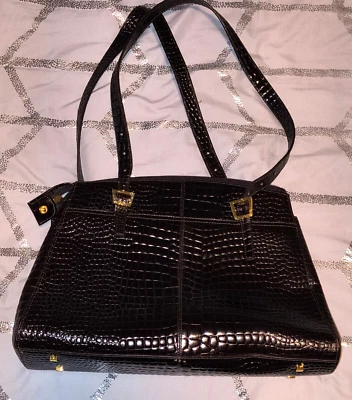 Etienna Aigner Large Black Brown Croco Genuine Leather Purse - Image 1 of 4