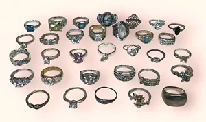 Lot Of 32 Rings ~ Some Sterling Silver Gemstone / 18K HGE / Costume WEARABLE - Picture 1 of 15