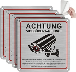 4 Stk. Achtung Videoüberwachung Schild Privatgrundstück DSGVO Hinweis, 15x15cm - Bild 1 von 7
