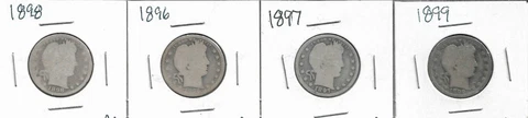 Lot of 4 Barber Quarters : 1896 1897 1898 1899 Cover