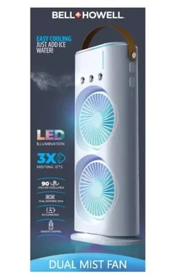 Bell + Howell Portable Rechargeable Dual Mist Fan w/ LED Lights & Remote Control - Image 1 of 4