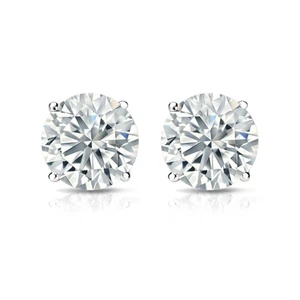 4 Prongs Women Earring 1.50 Ct Lab Created Round Cut Diamond 14K White Gold Stud - Picture 1 of 10
