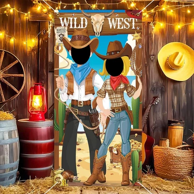 Telón de fondo de vaquero occidental decoraciones fiesta salvaje oeste foto utilería telón de fondo pancarta L Foto 1 de 4