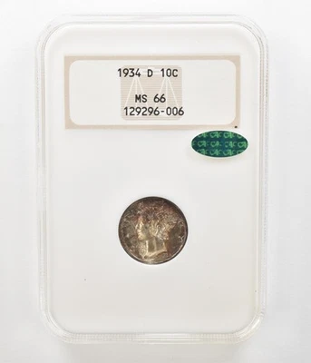 1934-D Mercury Dime MS66 NGC CAC Beautiful Tone *4546 - Image 1 of 3