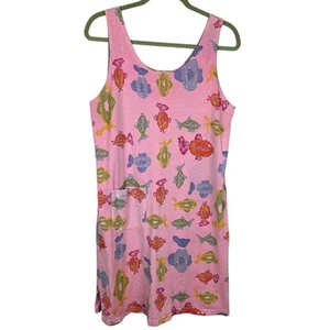 Fresh Produce Dress Womens Size L Pink Sleeveless Sundress Fish Print FLAW - Picture 1 of 15