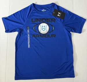 Under Armour UA Velocity Baseball Short Sleeve Shirt Blue Youth Small - Picture 1 of 5