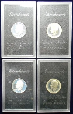 1971-S, 72S, 73S, 74S ALL 4 PROOF EISENHOWER SILVER DOLLARS IN OGP “BROWN IKES” - Image 1 of 4