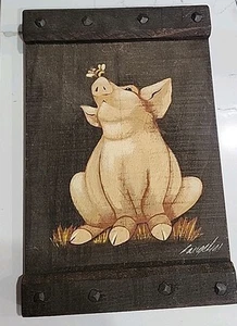 Joyce Langelier handbemalt & signiert Schwein Wand Holz Plakette Wandkunst 12 x 8" - Bild 1 von 4