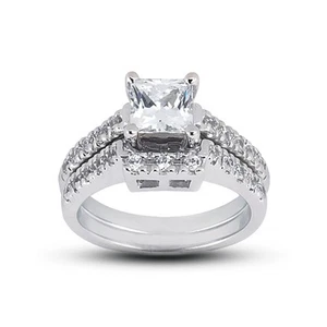 4 1/2ct H VS2 Princess Natural Diamonds Plat Vintage Style Wedding Ring Set - Picture 1 of 3