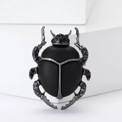 Retro Scarab Beetle Brooch Pin Black Rhinestone Bug Insect Summer Jewelry Gift - Image 1 of 4