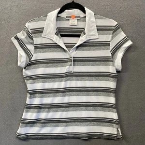 Vtg Y2K 90s 00s Baby Tee Polo Shirt Juniors L Grey White Stripe Indie Vanguard - Picture 1 of 10