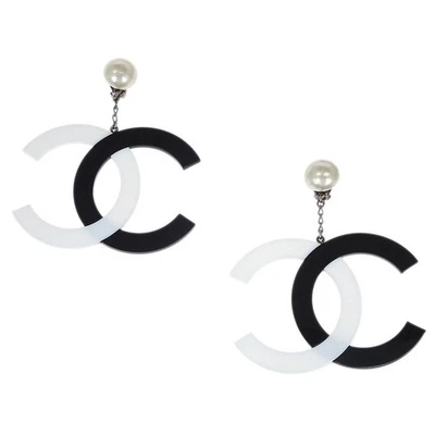 Chanel Dangle CC Earrings Clip-On Silver Artificial Pearl 96P 132193 - Image 1 of 4