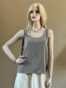 EILEEN FISHER STRETCH SEIDE GEORGETTE TANK TAUPE PILZ L NEU MIT ETIKETT - Bild 1 von 4