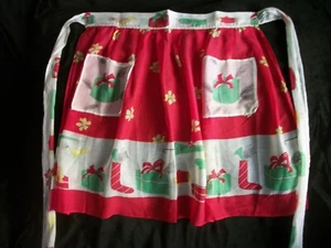 Border Print Apron Vintage Christmas Stocking Present Design Retro Holiday AP155 - Picture 1 of 8