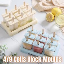 4/9 Cells Block Moulds Ice Cream Mold Icy Pole Jelly Pop Popsicle Maker Mould