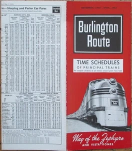Burlington Route 1961 Ferrocarril Horario, Horarios Horario - Imagen 1 de 3