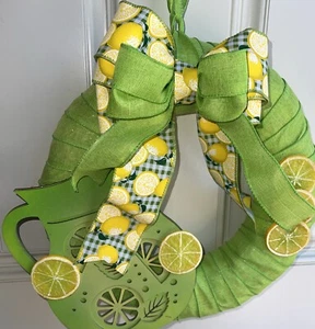 Lemonade Summer 12 Inch Front Door Indoor Decor Wreath Green Yellow - Picture 1 of 4