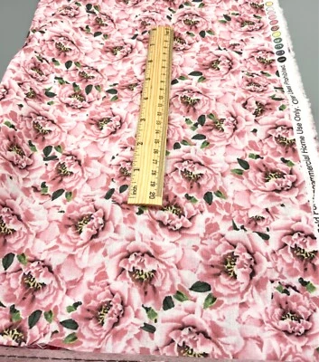 David Textiles FASHION FOREVER PINK ROSES TOSSED Cotton Fabric Remnant - Image 1 of 2